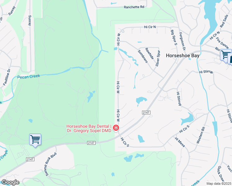 map of restaurants, bars, coffee shops, grocery stores, and more near 500 Hi Circle West in Horseshoe Bay