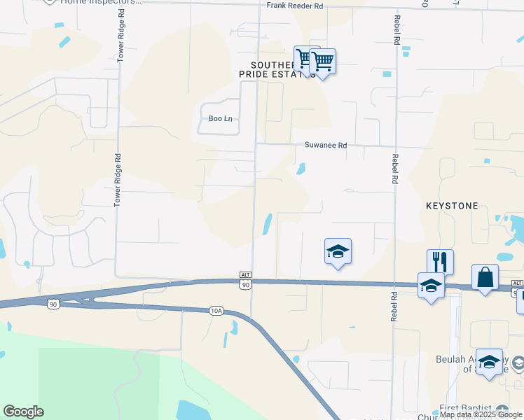 map of restaurants, bars, coffee shops, grocery stores, and more near 9526 Bridlewood Road in Pensacola