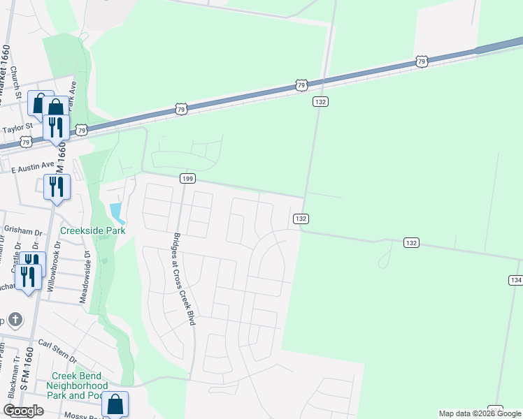 map of restaurants, bars, coffee shops, grocery stores, and more near in Hutto