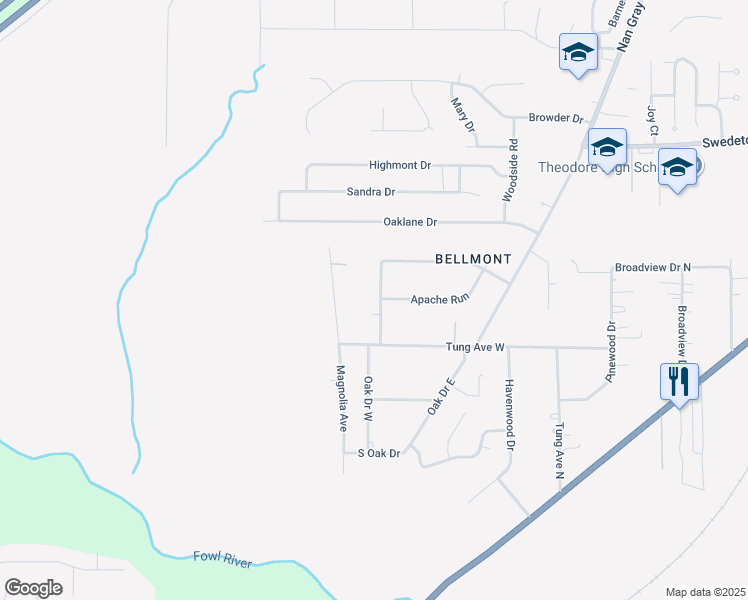 map of restaurants, bars, coffee shops, grocery stores, and more near 7264 Cherokee Trail West in Theodore