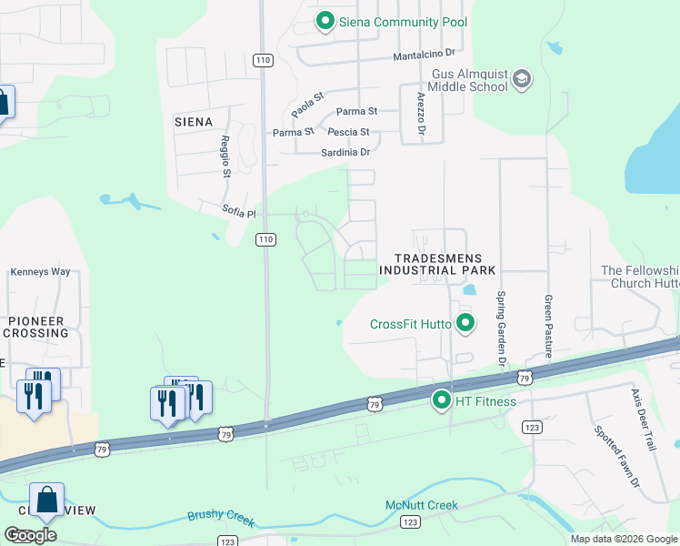 map of restaurants, bars, coffee shops, grocery stores, and more near 8636 Torrita Drive in Hutto