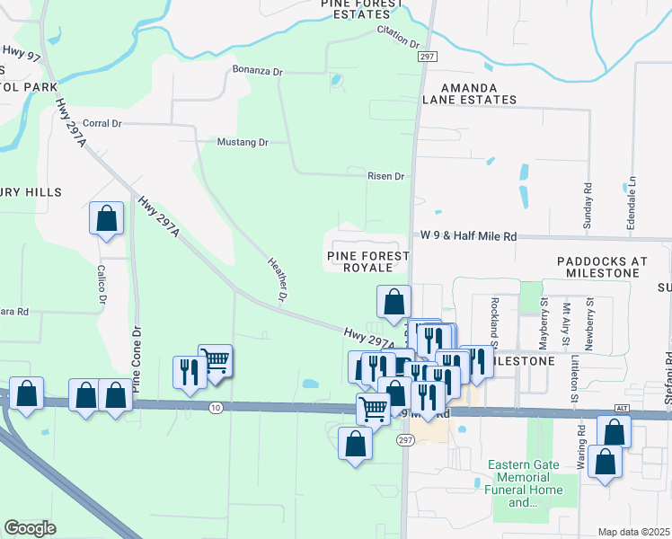map of restaurants, bars, coffee shops, grocery stores, and more near 2424 Trailwood Dr in Cantonment