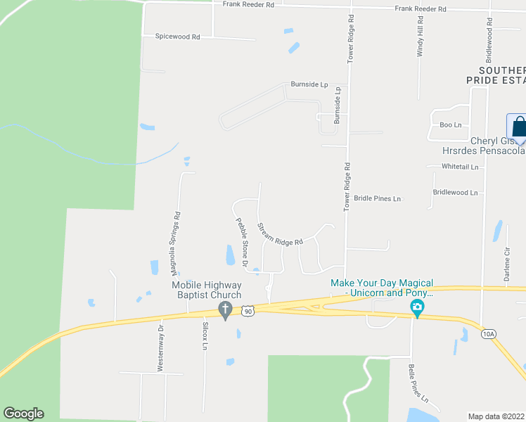 map of restaurants, bars, coffee shops, grocery stores, and more near 8068 Stream Ridge Road in Pensacola