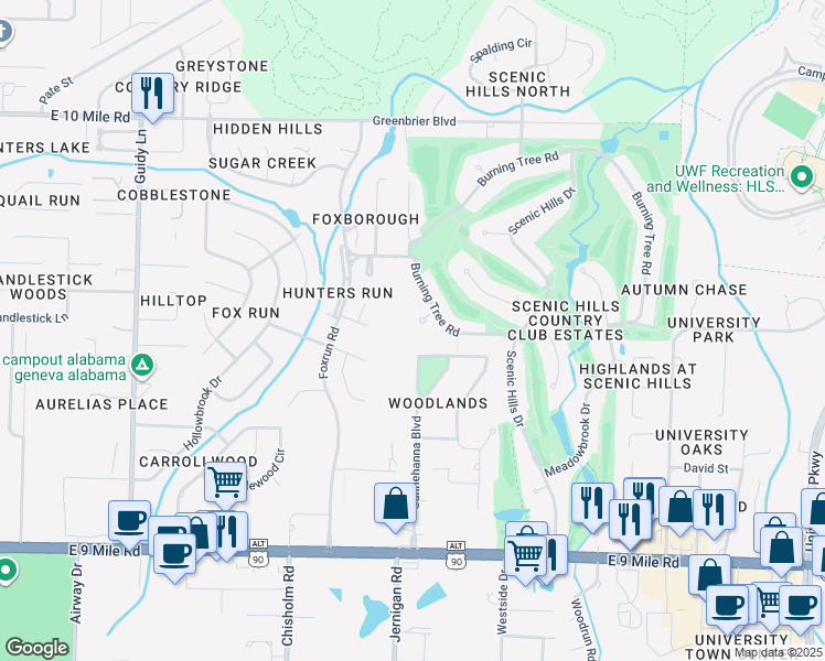 map of restaurants, bars, coffee shops, grocery stores, and more near 2261 Pine Needles Circle in Pensacola