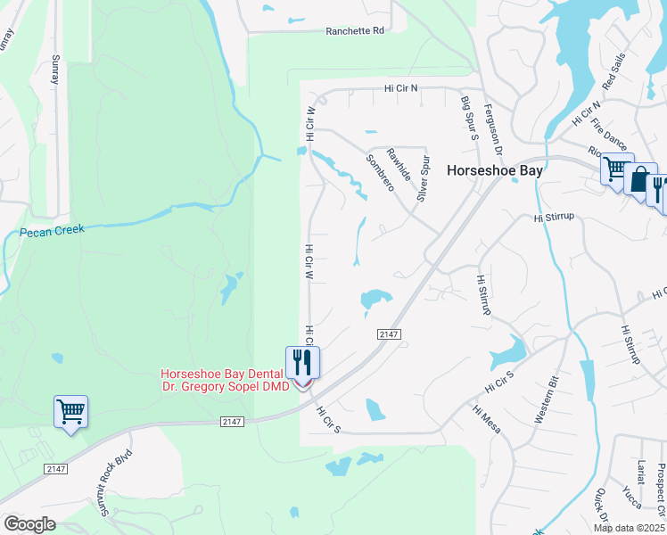 map of restaurants, bars, coffee shops, grocery stores, and more near 109 Buggywhip in Horseshoe Bay