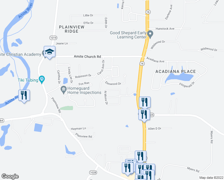 map of restaurants, bars, coffee shops, grocery stores, and more near 7754 Ridgeline Drive in Denham Springs