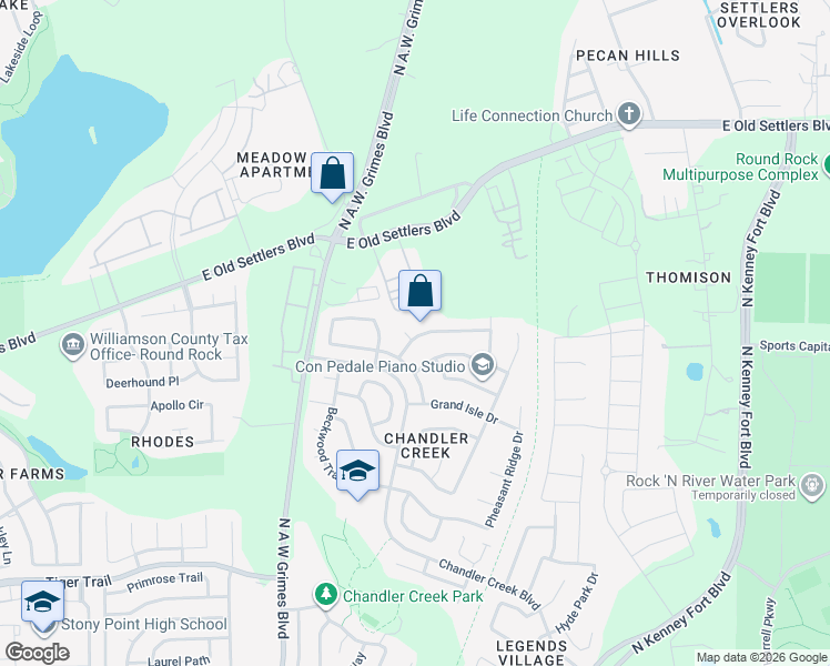 map of restaurants, bars, coffee shops, grocery stores, and more near 200 Chandler Crossing Trail in Round Rock