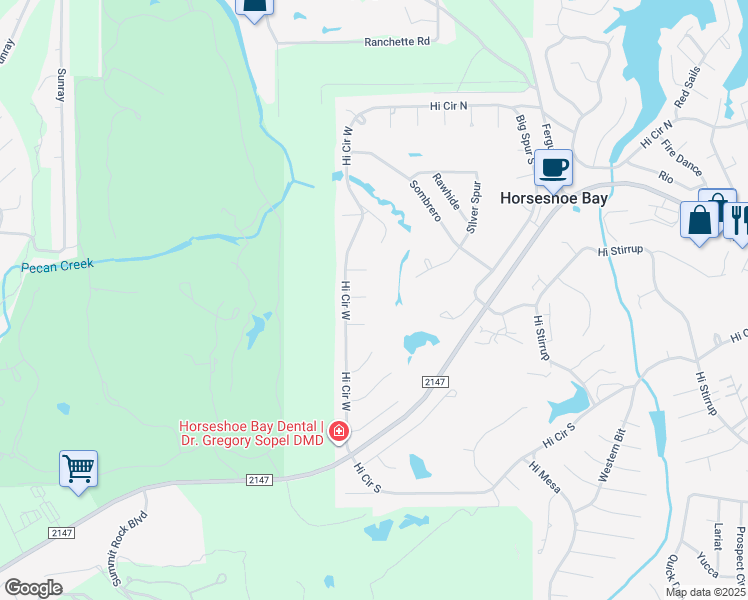 map of restaurants, bars, coffee shops, grocery stores, and more near 109 Buggywhip in Horseshoe Bay