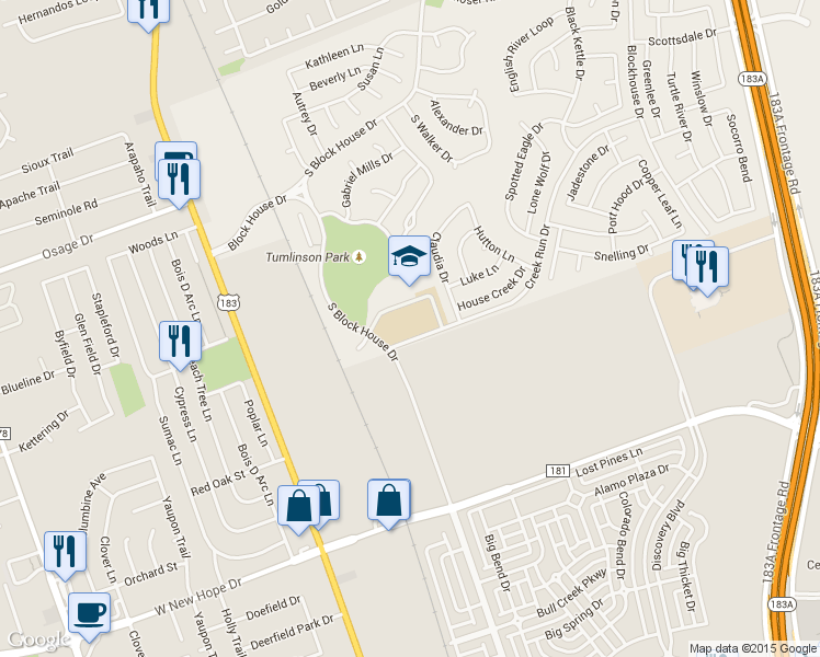 map of restaurants, bars, coffee shops, grocery stores, and more near 401 Creek Run Drive in Leander