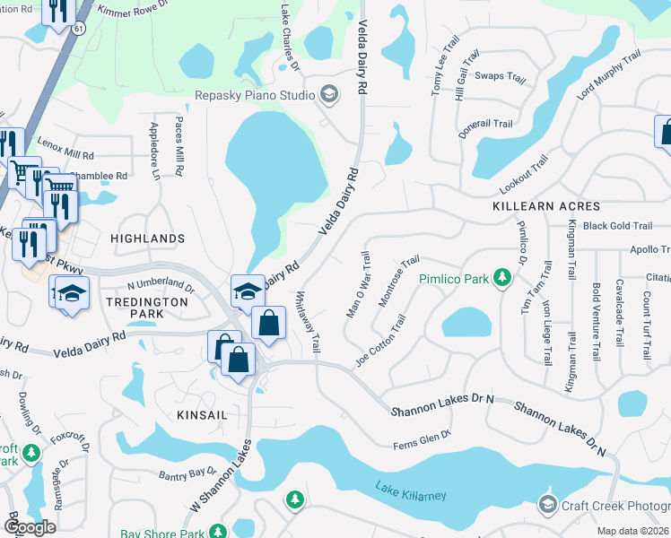 map of restaurants, bars, coffee shops, grocery stores, and more near 2909 Donau Court in Tallahassee