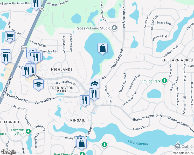 map of restaurants, bars, coffee shops, grocery stores, and more near 5000 Velda Dairy Road in Tallahassee