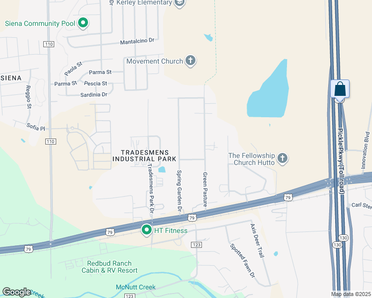 map of restaurants, bars, coffee shops, grocery stores, and more near 202 Spring Garden Drive in Hutto