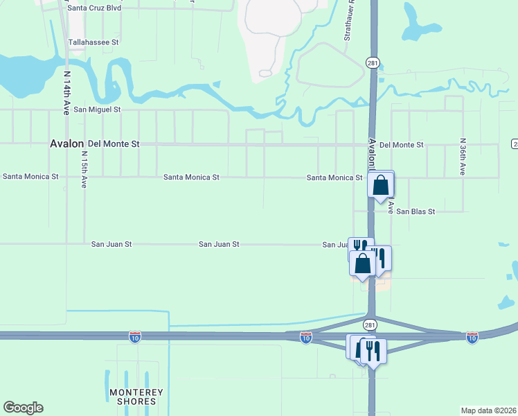map of restaurants, bars, coffee shops, grocery stores, and more near 5400-5520 Santa Monica Street in Milton