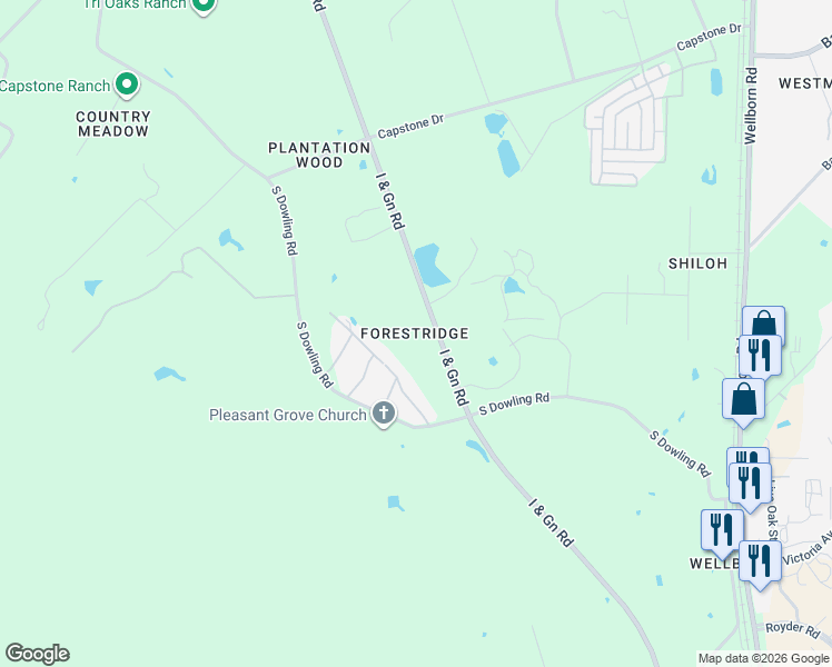 map of restaurants, bars, coffee shops, grocery stores, and more near 14082 I and Gn Road in College Station