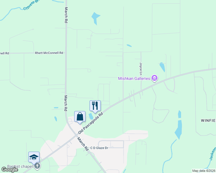 map of restaurants, bars, coffee shops, grocery stores, and more near 7205 Whispering Meadn in Theodore