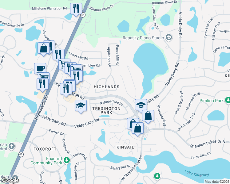 map of restaurants, bars, coffee shops, grocery stores, and more near 2961 Paddington Drive in Tallahassee