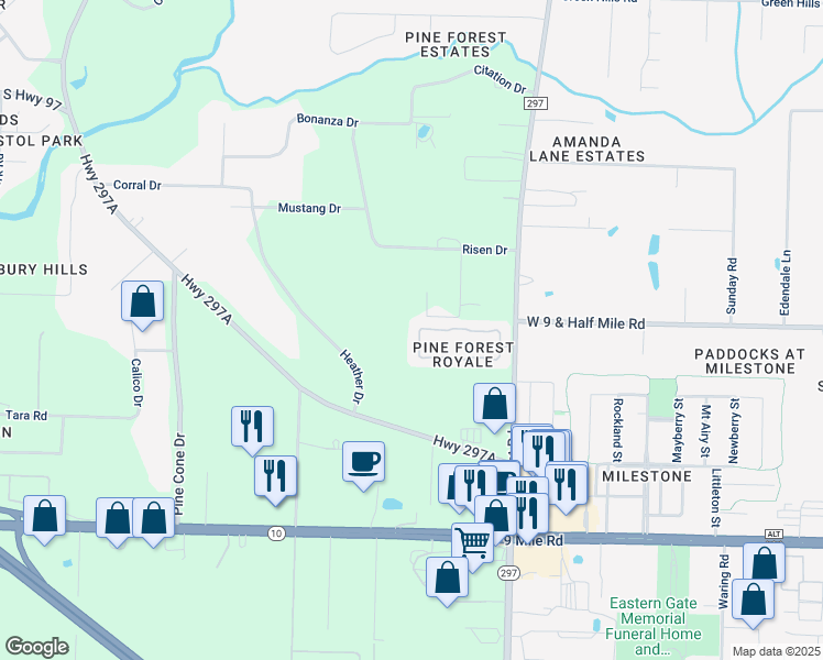 map of restaurants, bars, coffee shops, grocery stores, and more near 2348 Trailwood Drive in Cantonment
