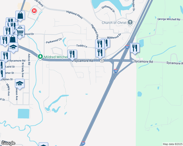 map of restaurants, bars, coffee shops, grocery stores, and more near 1808 Evangeline Drive in Picayune