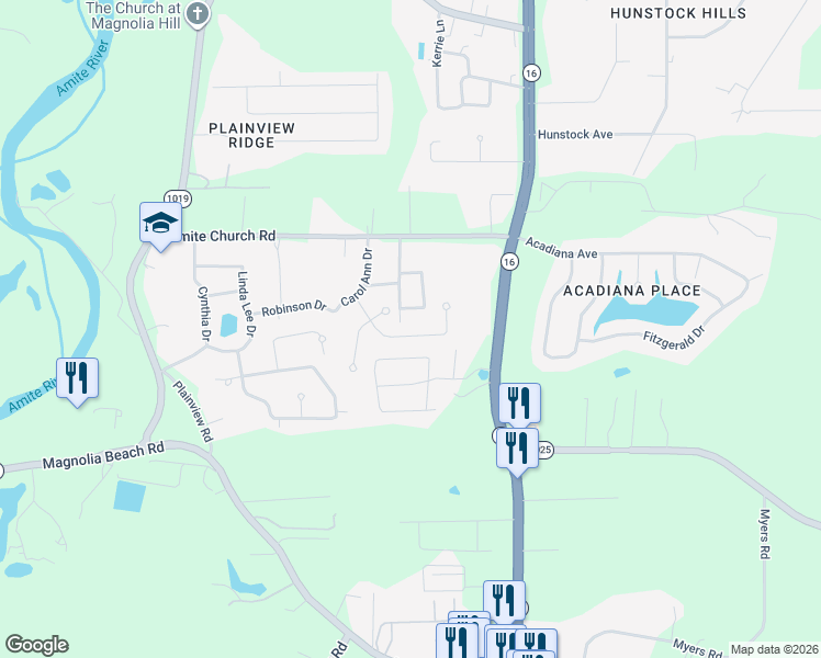 map of restaurants, bars, coffee shops, grocery stores, and more near 32636 Wonderland Drive in Denham Springs