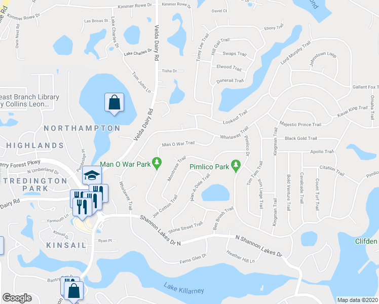 map of restaurants, bars, coffee shops, grocery stores, and more near 6572 Montrose Trail in Tallahassee