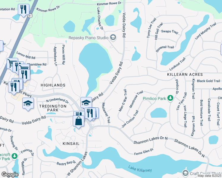map of restaurants, bars, coffee shops, grocery stores, and more near 2960 Whirlaway Trail in Tallahassee