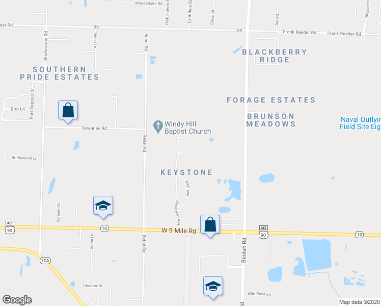 map of restaurants, bars, coffee shops, grocery stores, and more near 5909 Arch Avenue in Pensacola