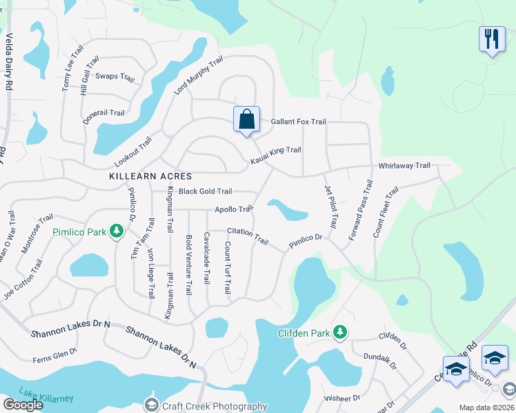 map of restaurants, bars, coffee shops, grocery stores, and more near 6705 Apollo Trail in Tallahassee
