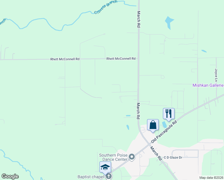 map of restaurants, bars, coffee shops, grocery stores, and more near 10398 Deer Ridge Lane in Theodore