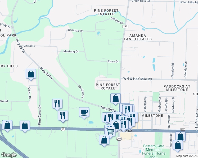 map of restaurants, bars, coffee shops, grocery stores, and more near 2344 Trailwood Drive in Cantonment