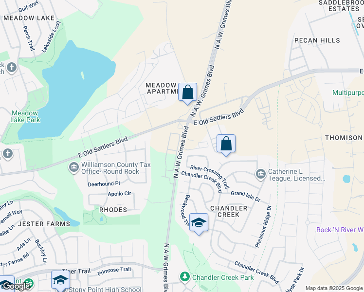 map of restaurants, bars, coffee shops, grocery stores, and more near 2744 North A.W. Grimes Boulevard in Round Rock