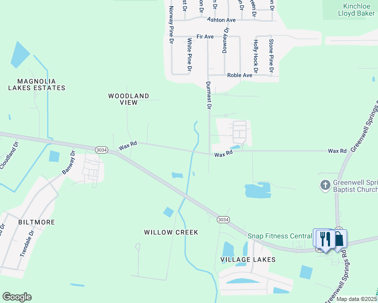map of restaurants, bars, coffee shops, grocery stores, and more near 16988 Wax Road in Central