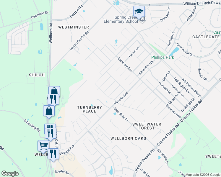 map of restaurants, bars, coffee shops, grocery stores, and more near 2711 Talsworth Drive in College Station