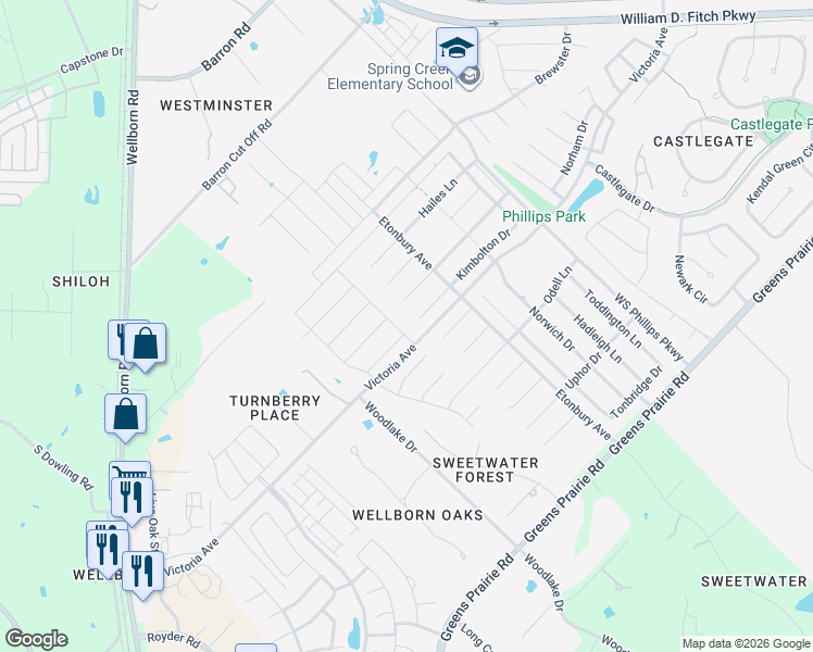 map of restaurants, bars, coffee shops, grocery stores, and more near 2700 Lakewell Lane in College Station