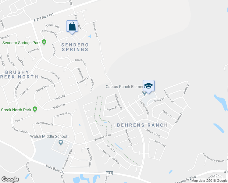 map of restaurants, bars, coffee shops, grocery stores, and more near 3265 Goldenoak Circle in Round Rock