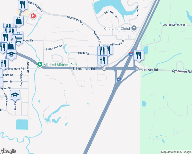 map of restaurants, bars, coffee shops, grocery stores, and more near 1808 Evangeline Drive in Picayune
