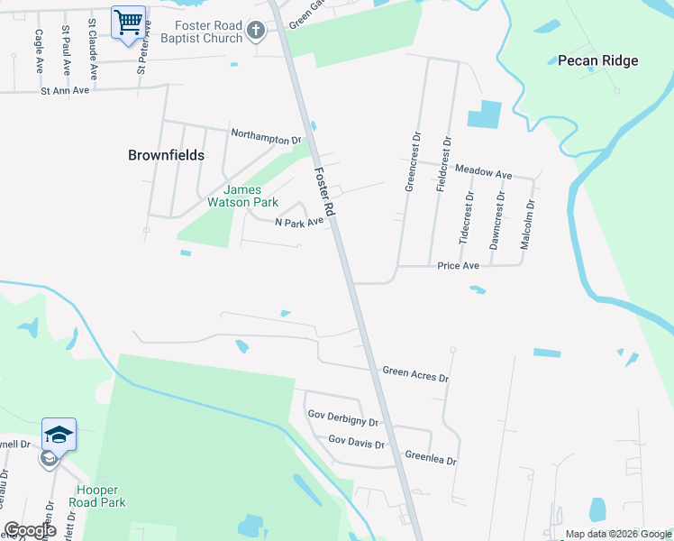 map of restaurants, bars, coffee shops, grocery stores, and more near 10353 Foster Road in Baton Rouge