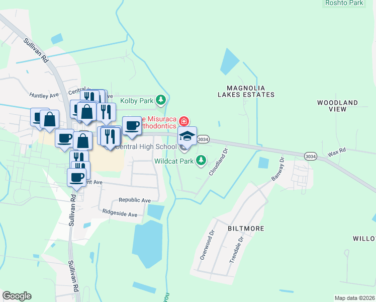 map of restaurants, bars, coffee shops, grocery stores, and more near 10200 East Brookside Drive in Baton Rouge