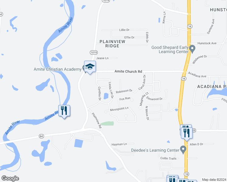 map of restaurants, bars, coffee shops, grocery stores, and more near 7391 Linda Lee Drive in Denham Springs