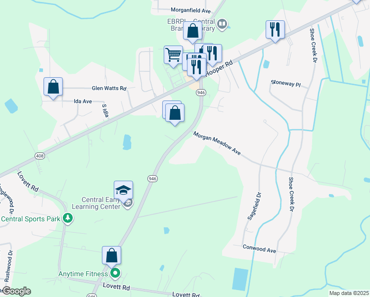 map of restaurants, bars, coffee shops, grocery stores, and more near 10510 Joor Road in Baton Rouge