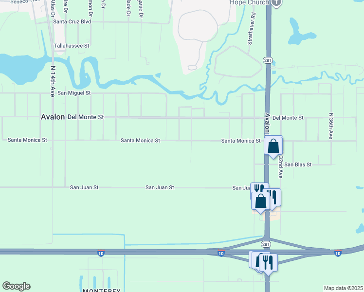 map of restaurants, bars, coffee shops, grocery stores, and more near 5400-5520 Santa Monica Street in Milton