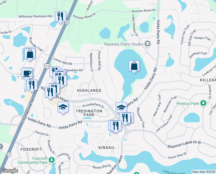 map of restaurants, bars, coffee shops, grocery stores, and more near 5359 Carisbrooke Lane in Tallahassee