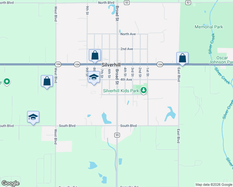 map of restaurants, bars, coffee shops, grocery stores, and more near 21731 Broad Street in Silverhill