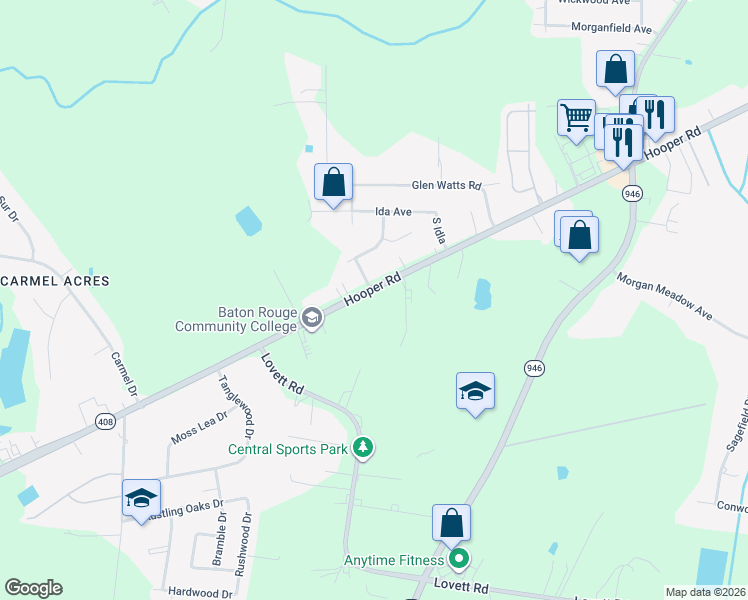map of restaurants, bars, coffee shops, grocery stores, and more near 10500-10780 Hooper Rd in Baton Rouge