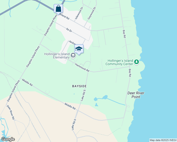 map of restaurants, bars, coffee shops, grocery stores, and more near 2400 Hammock Road in Mobile