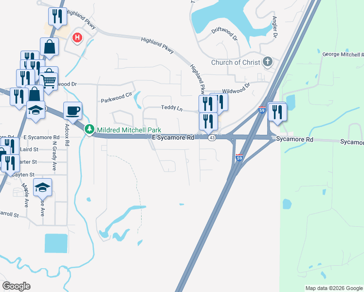 map of restaurants, bars, coffee shops, grocery stores, and more near 1664-1998 Evangeline Drive in Picayune