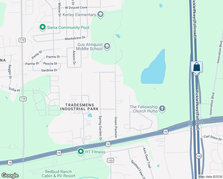 map of restaurants, bars, coffee shops, grocery stores, and more near 221 Green Pasture in Hutto