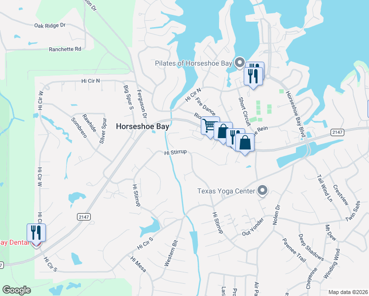 map of restaurants, bars, coffee shops, grocery stores, and more near 112 Cardinal Road in Horseshoe Bay