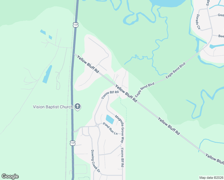 map of restaurants, bars, coffee shops, grocery stores, and more near 16504 Tison Bluff Road in Jacksonville