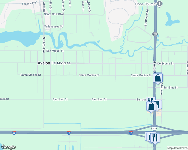 map of restaurants, bars, coffee shops, grocery stores, and more near 5400 Santa Monica Street in Milton