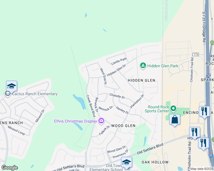 map of restaurants, bars, coffee shops, grocery stores, and more near 2904 Bryco Cove in Round Rock